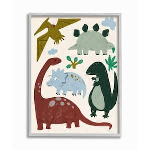 Colorful Cartoon Dinosaur Kid's Illustration By Daphne Polselli Framed Print Animal Texturized Art 16 in. x 20 in.