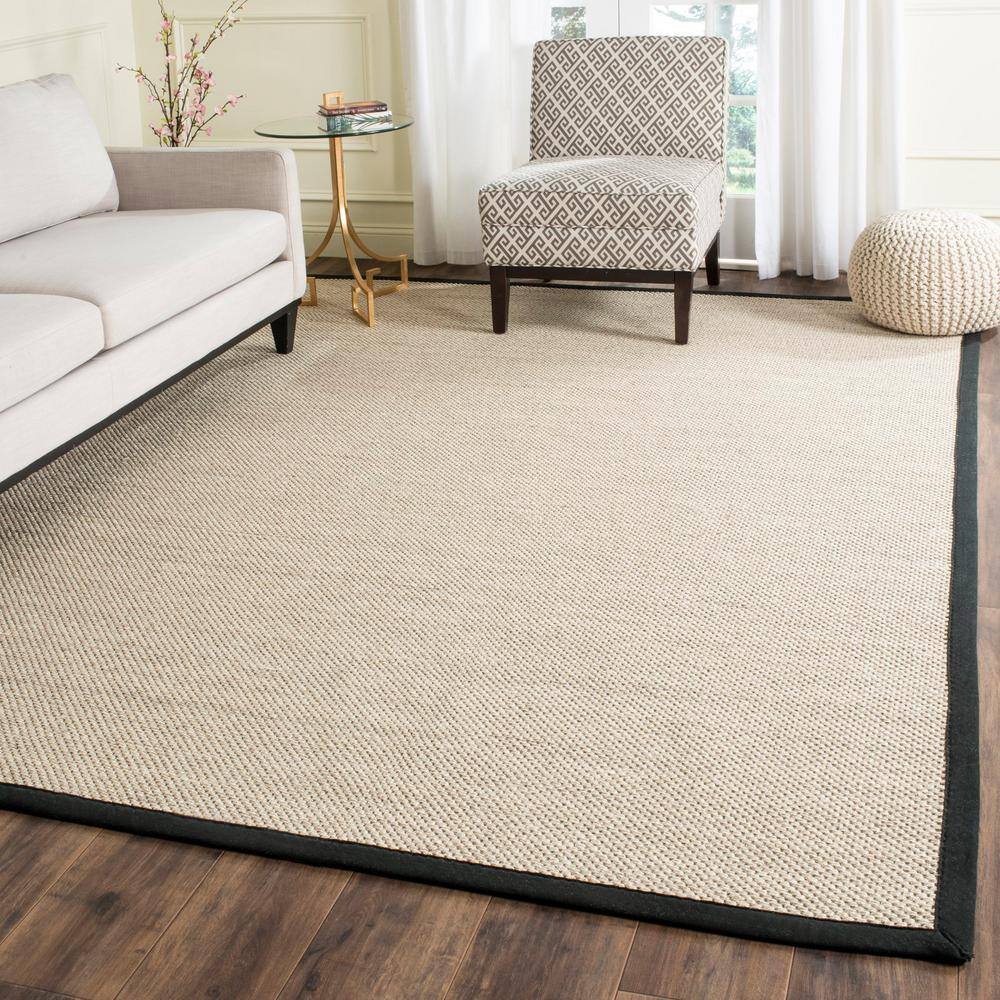 Marble & Black Hand-Knotted Square Sisal Area Rug - 4'