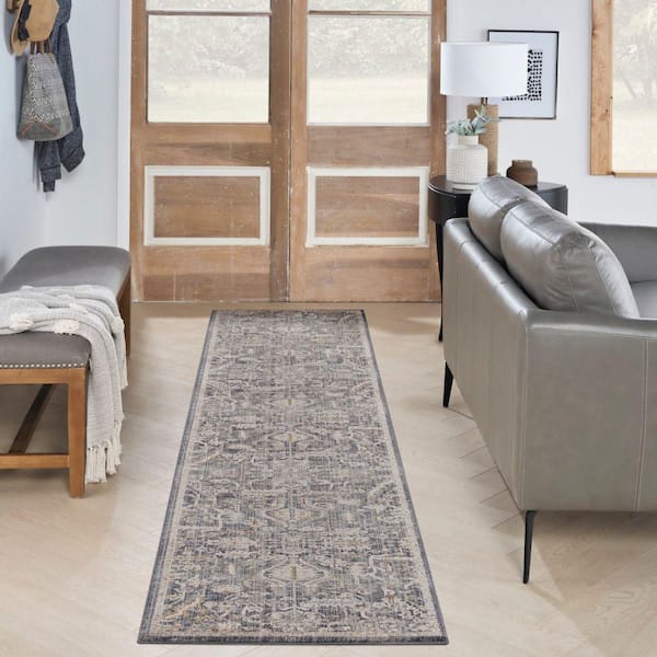 Nyle Navy Multicolor 2 ft. x 10 ft. Vintage Persian Kitchen Runner Area Rug