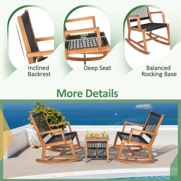 Costway 3-Pieces Acacia Wood Outdoor Bistro Set with Table
