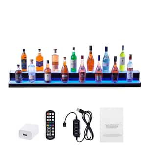 LED Lighted Liquor Bottle Display 2-Tier 72 in. Commercial Bar Shelf Acrylic Whiskey Rack with RF Remote and App Control