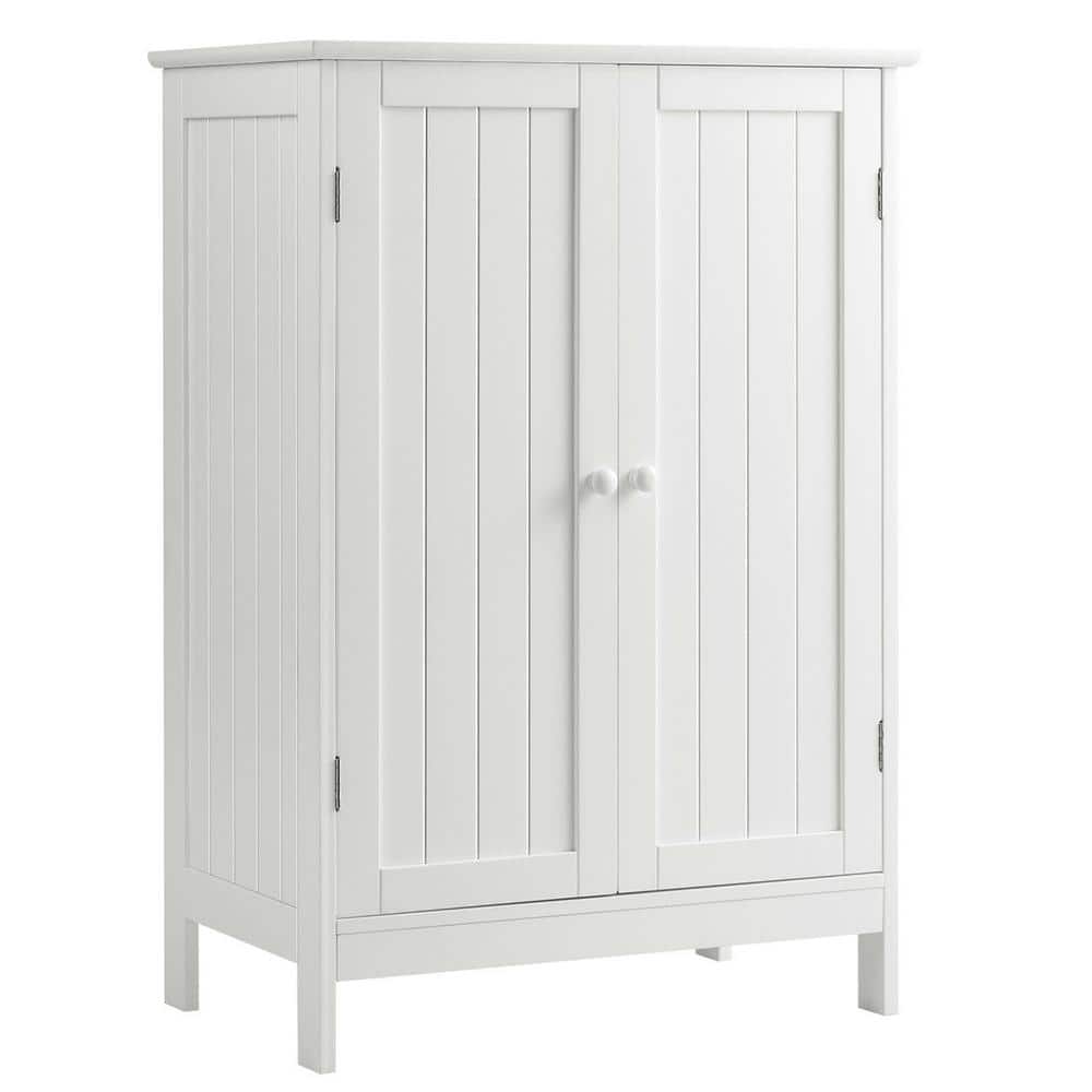 Gymax 23.5 in. W White Bathroom Floor Storage Linen Cabinet with Double ...