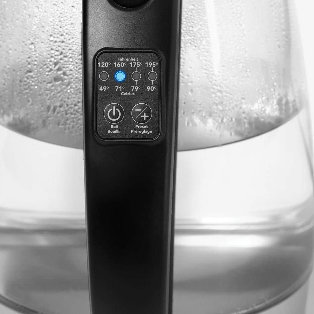 Starfrit 1.7-Liter Black Glass Electric Kettle with Temperature Control