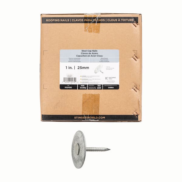 1 in. x 12-Gauge Electrogalvanized Ring Shank Steel Cap Roofing Nail 50 lbs. Box