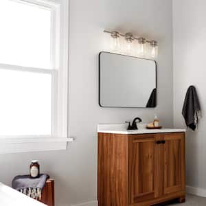 Brinley 32.5 in. 4-Light Brushed Nickel Vintage Bathroom Vanity Light with Clear Glass Shade