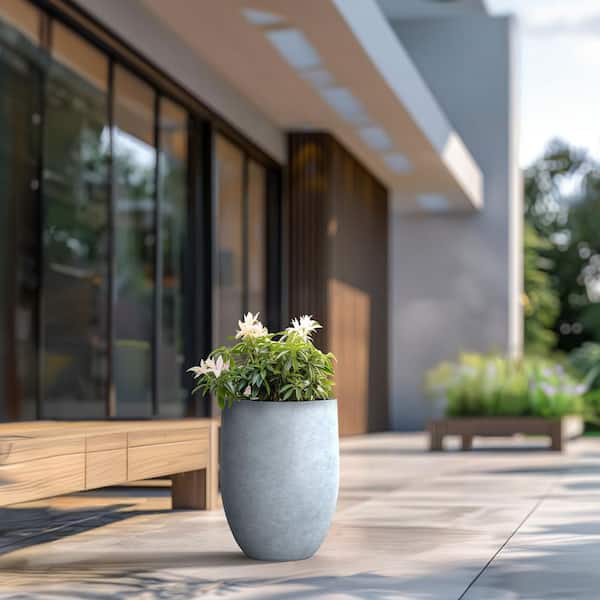 Sapcrete 17 in. Large Soft Slate Concrete Round planter / Pot with drainage holes