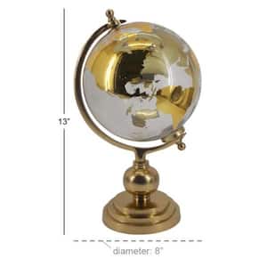 13 in. Gold Aluminum Decorative Globe with Tiered Base
