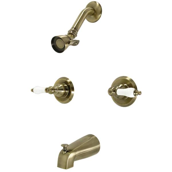 Kingston Brass Victorian Double Handle 1-Spray Tub and Shower Faucet 2 GPM with Corrosion Resistant in Antique Brass