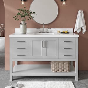 Magnolia 55 in. W x 22 in. D x 36 in. H Bath Vanity in Grey with Pure Quartz Vanity Top in White with White Basin