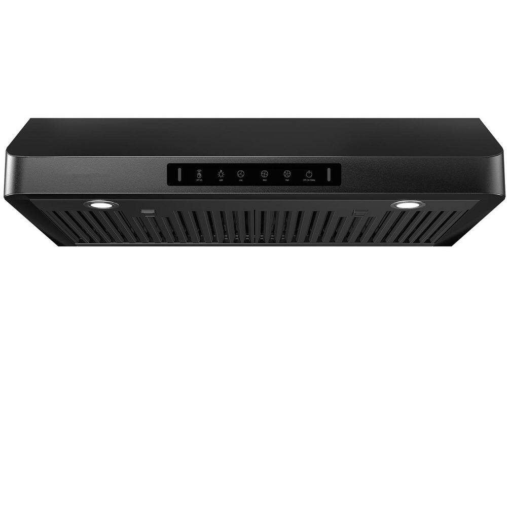 36 in. 600 CFM Ducted Under Cabinet Range Hood Lighted with Triple Controls and Stainless Steel Filter in Black