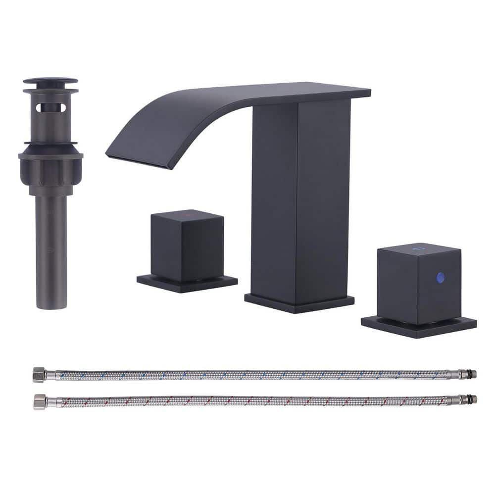 8 in. Widespread Double Switch Waterfall Bathroom Faucet with Pop-Up Drain in Matte Black price history on PriceWatchPro