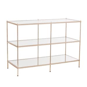 Pandora 42 in. Warm Gold Rectangle Glass Console Table with Shelves