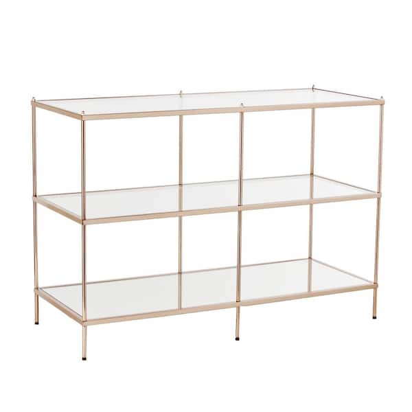Southern Enterprises Pandora 42 in. Warm Gold Rectangle Glass Console Table with Shelves