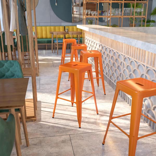 30 in. Orange Metal Bar Stool