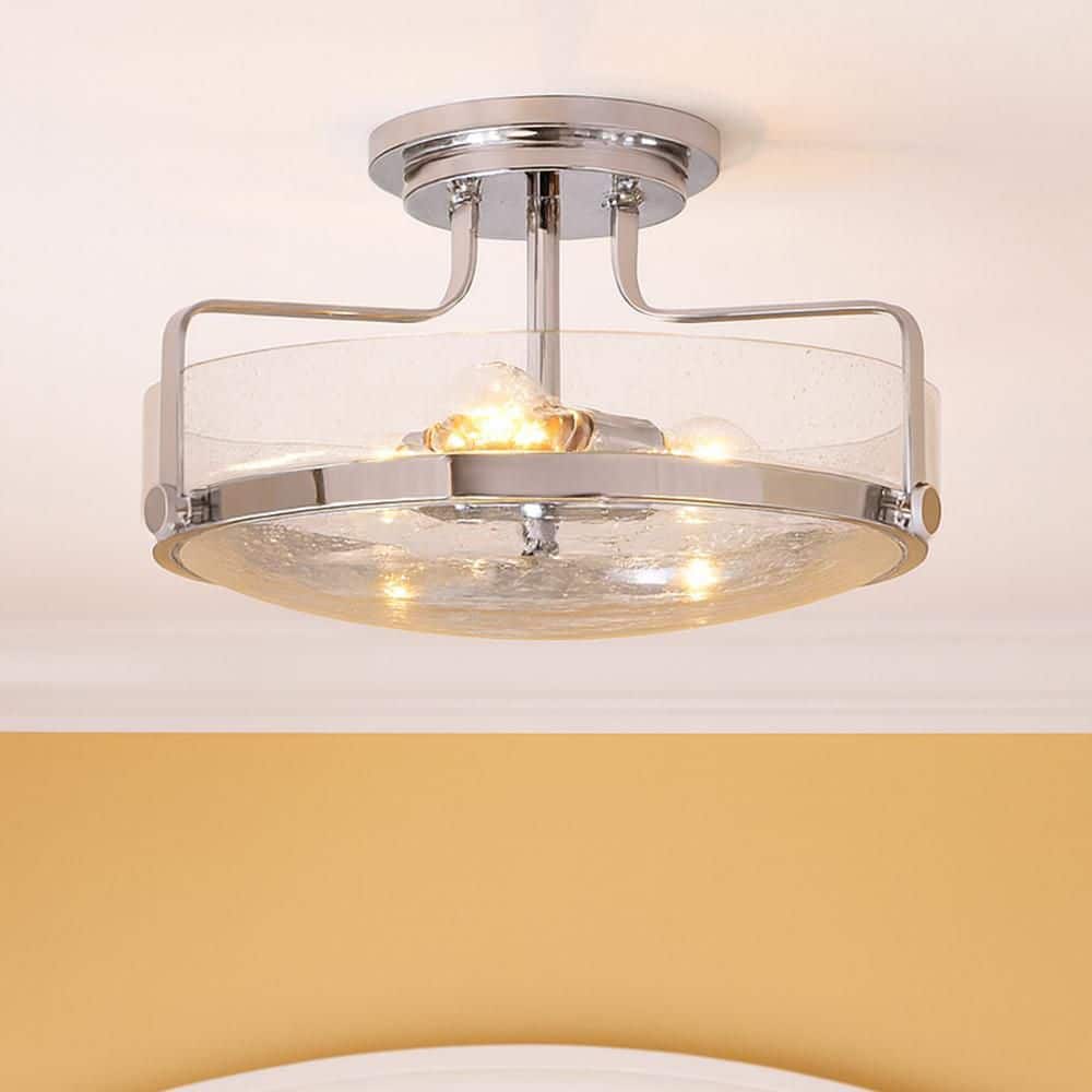 Harper Large Semi-Flush Ceiling Light, Chrome + Clear Seedy Glass price history on PriceWatchPro