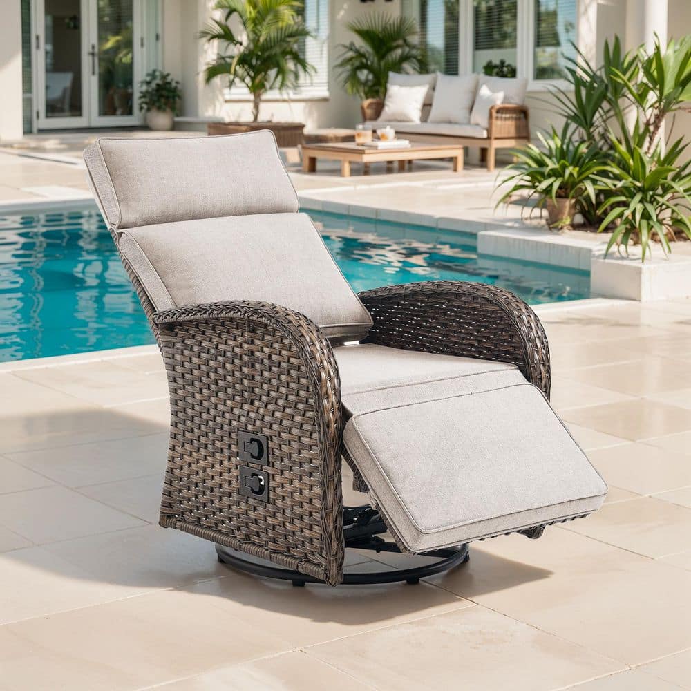 Luna 1-Piece Brown Wicker Outdoor Adjustable Swivel Recliner Chair with Beige Cushions price history on PriceWatchPro