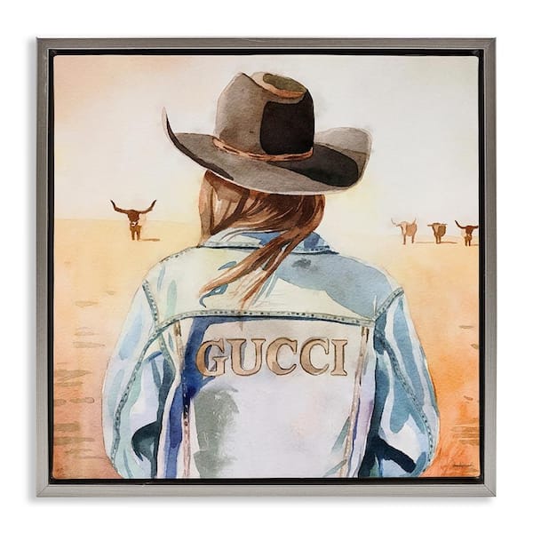Stupell Industries Fashionable Desert Cowgirl by Amanda Greenwood Gray Floater Frame People Graphic Art Print 25 in. x 25 in.