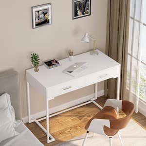 Moronia 39.37 in. W Retangular White 30 in. H Wood Computer Desk with 2-Drawer