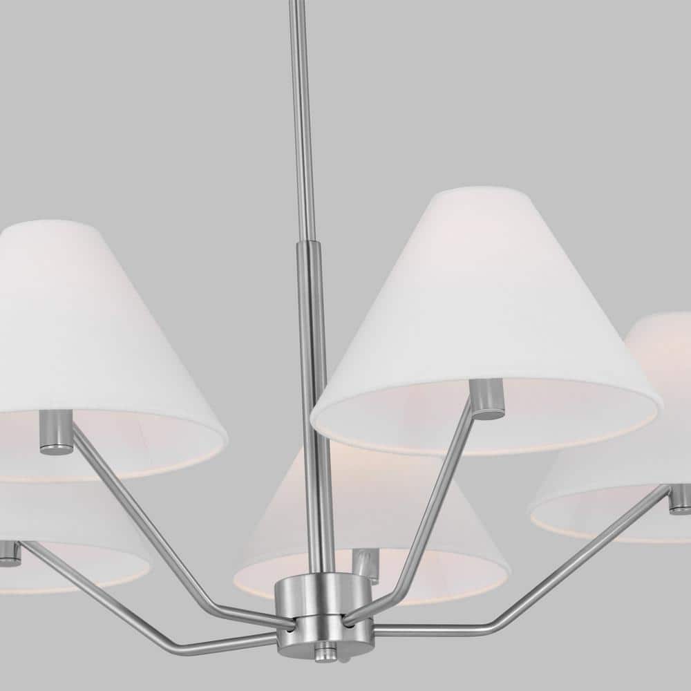 Modern Mid-Century 5-Light Chandelier with White Fabric Shade