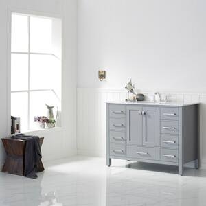 Gela 48 in. W x 22 in. D Bath Vanity in Gray with Marble Vanity Top in White with White Basin, Faucet and Mirror