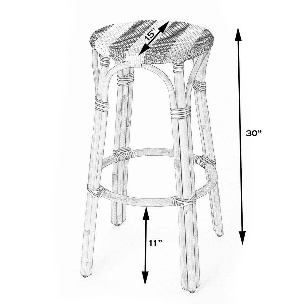Cote d'Azur 30" Glossy White Round Rattan Bar Stool