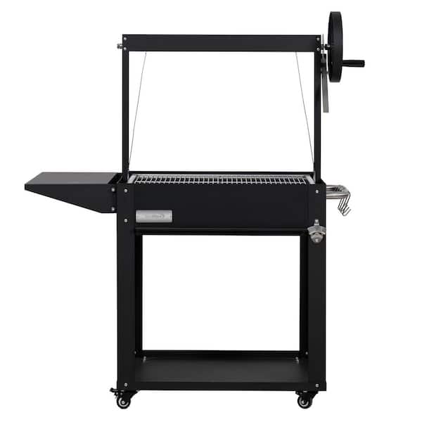50 in. Argentine Charcoal Grill, Adjustable Grate Outdoor BBQ, in Black