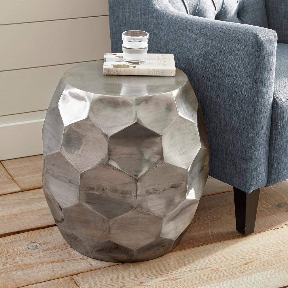 Stomp 20" Round Silver Metal and Stone End Table