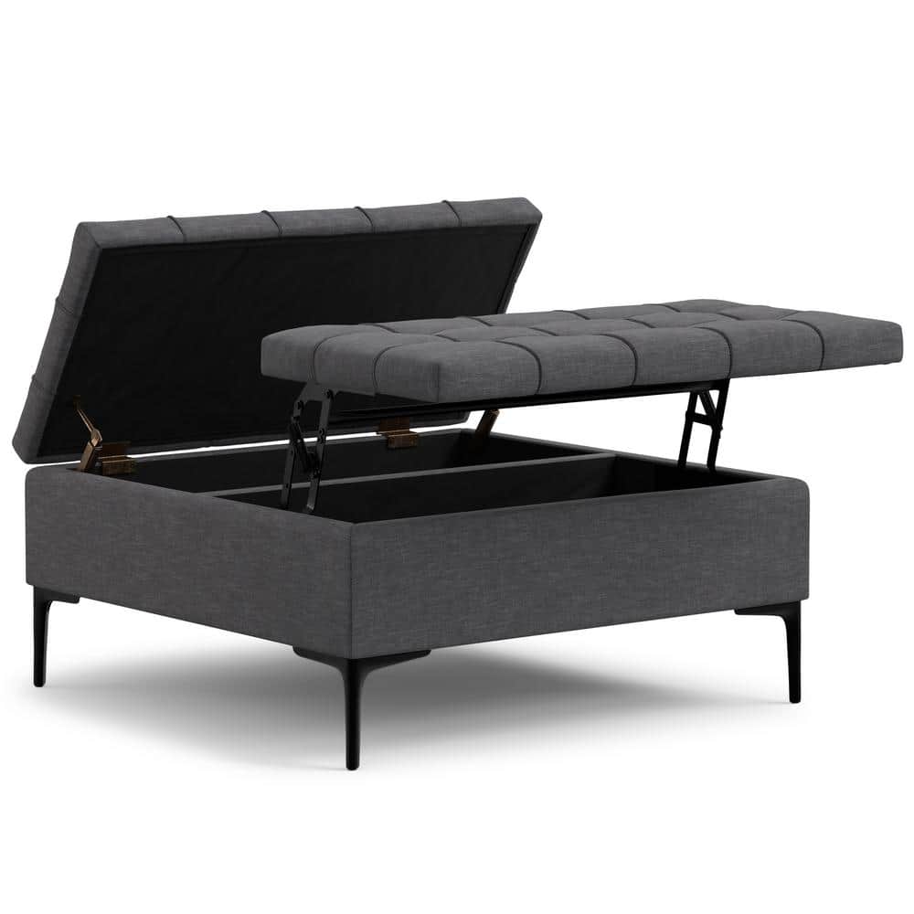 Slate Grey Tufted Lift-Top Storage Cocktail Ottoman