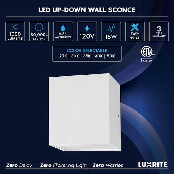 4.72 in. White LED Up and Down Vanity Light 5 Color Options 15-Watt, 1000 Lumens, ETL Listed, IP65 Waterproof (2-Pack)