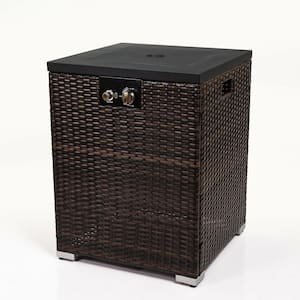 21.7 in. 40000 BTU Wicker Outdoor Propane Fire Pit Column with Glass Wind Guard and Lid, Dark Brown