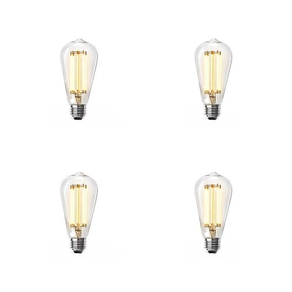 Feit Electric 60-Watt Equivalent ST19 Dimmable Straight Filament Clear Glass E26 Vintage Edison LED Light Bulb Soft White (4-Pack)