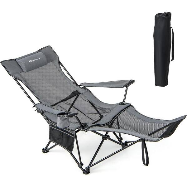 Foldable Outdoor Lounge Chair - Adjustable Recliner With Headrest, Supports 330lbs, Grey