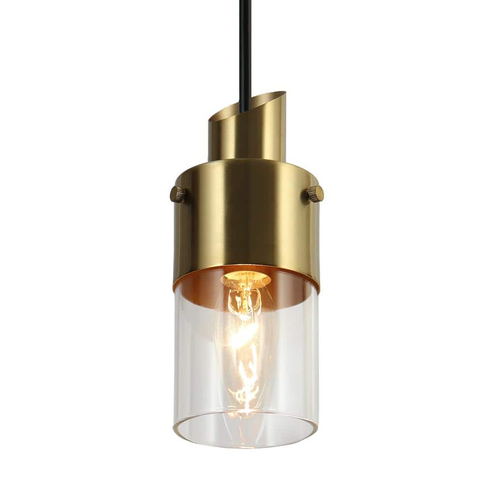 Coluse 4.7 in. 1-Light Brass-Plated Mini Shaded Pendant, Clear Glass Pendant Hanging, Modern Farmhouse Black Fixture -  Zevni, Z-P7JAABQE-4458