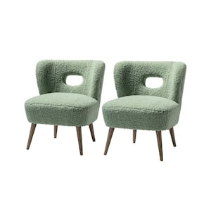 Mini Sage Vegan Lambskin Sherpa Upholstery Side Chair with Cutout Back and Solid Wood Legs (Set of 2)