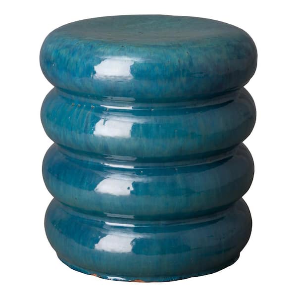 Emissary Torus 18 in. H Teal Round Ceramic Garden Stool