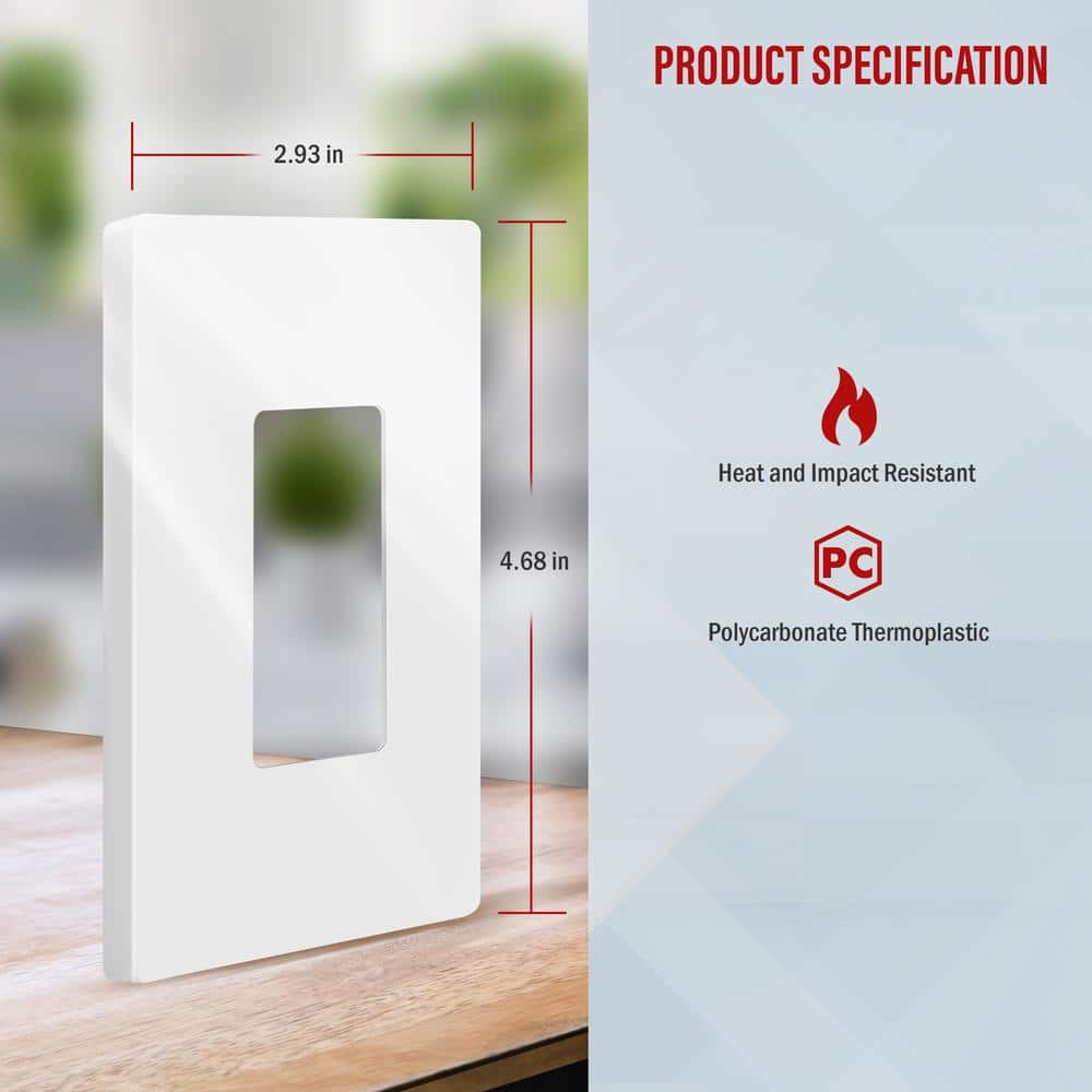 White Screwless 1-Gang Polycarbonate Wall Plate, 20 Pack