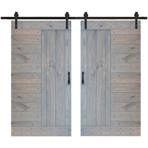 L Series 84 in. x 84 in. French Gray Finished Solid Wood Double Sliding Barn Door with Hardware Kit - Assembly Needed