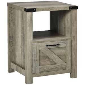 17.75" L x 23.7" H Square Industrial Side Table with 1 Drawer 1 Open Shelf and MDF Tabletop for Living Room, Grey Oak