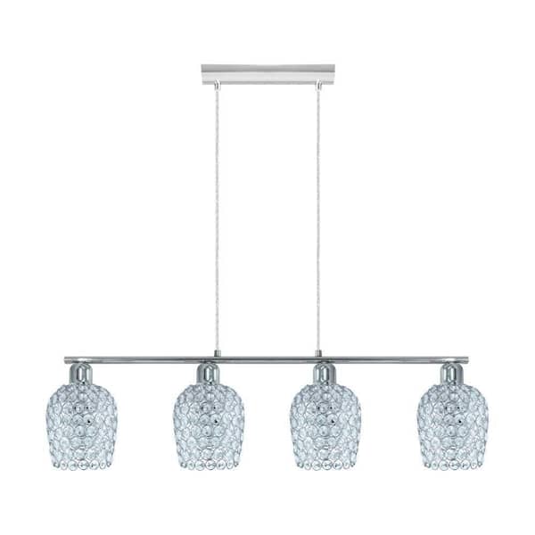 Eglo Bonares 1 33.5 in. W x 8.25 in. H 4-Light Chrome Linear Integrated LED Pendant Light with Clear Glass Crystal Shades