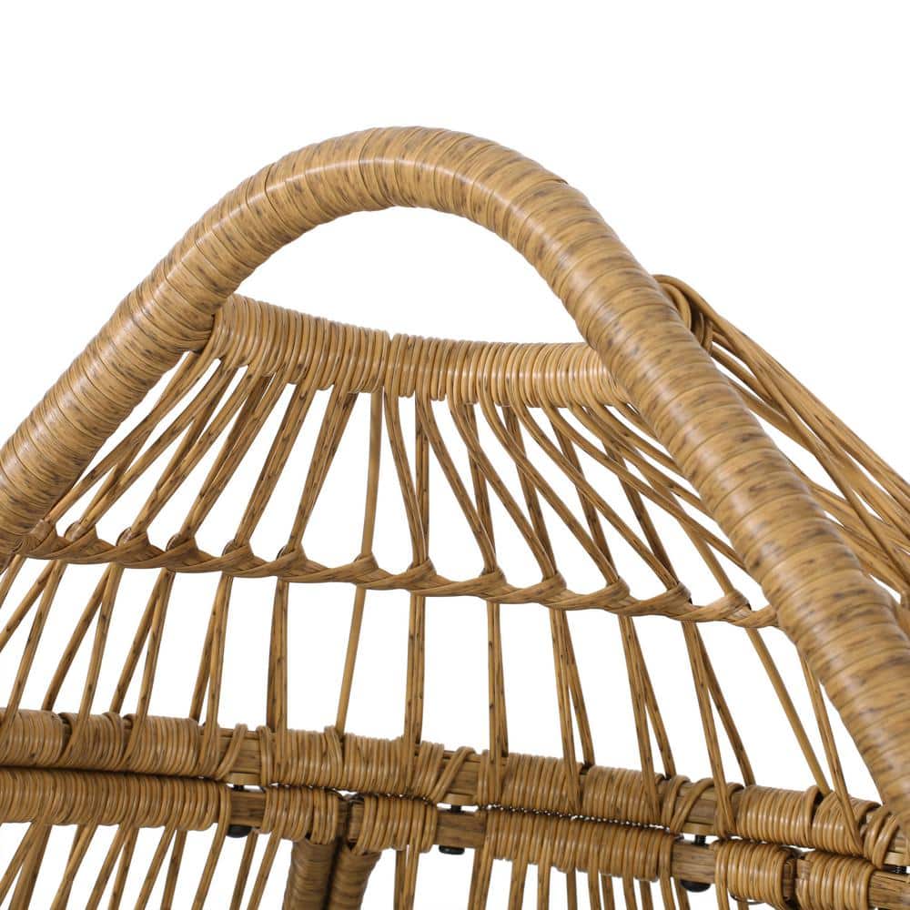 Serina Teardrop Wicker Outdoor Lounge Chair with Beige Cushions