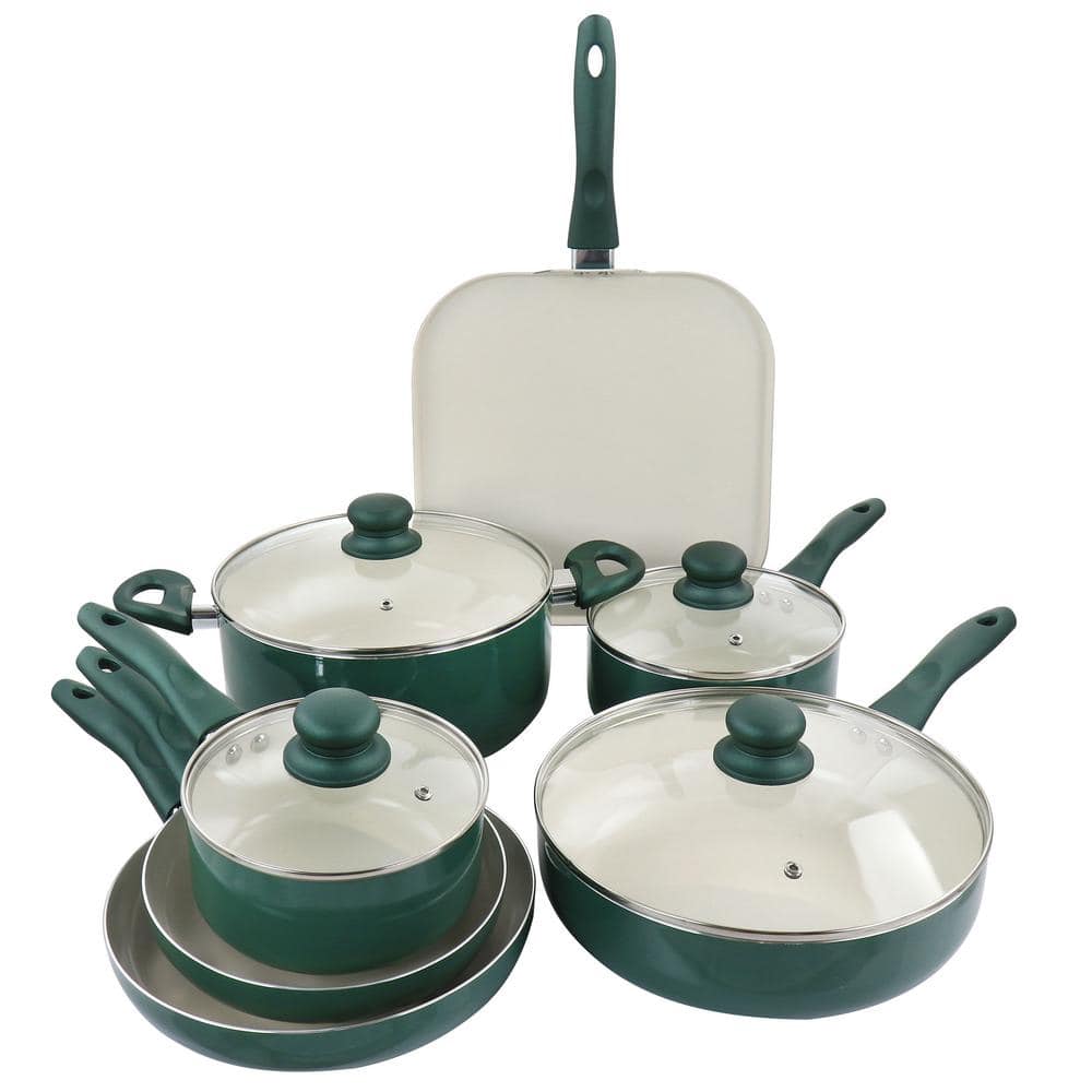 UPC 085081518446 product image for Gazebo Ceramic Nonstick Aluminum 11-Piece Cookware Set in Green | upcitemdb.com