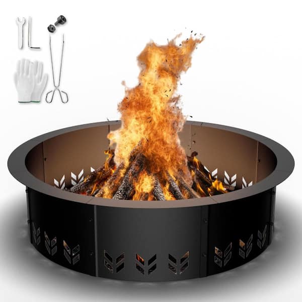 30 in. Inner 36 in. Outer Smokeless Fire Pit Ring Insert, Heavy Duty Carbon Steel Round Wood Burning Fire Ring, Black