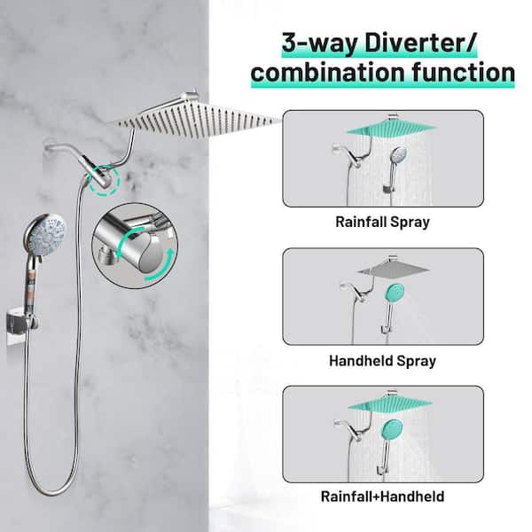 Rainfull 2-in-1 9-Spray Patterns Adjustable Fixed Shower Head with Filter 2.5 GPM and Handheld Shower Head in Chrome