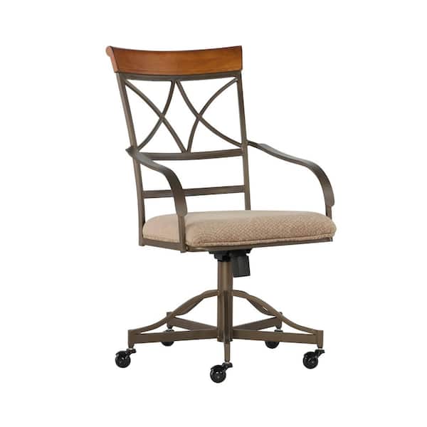 Masson Swivel Cherry/Bronze Fabric Arm Dining Side Chair Set of 2