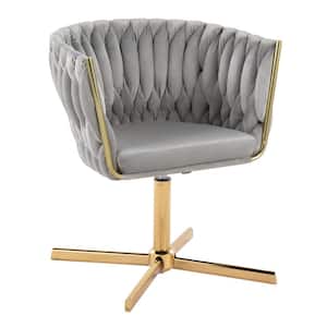 Braided Renee Silver Velvet and Gold Metal Arm Chair with Swivel
