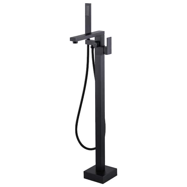 IVIGA Brass Single-Handle Floor Mount Claw Foot Freestanding Tub Faucet Bathtub Filler with Hand Shower in Matte Black