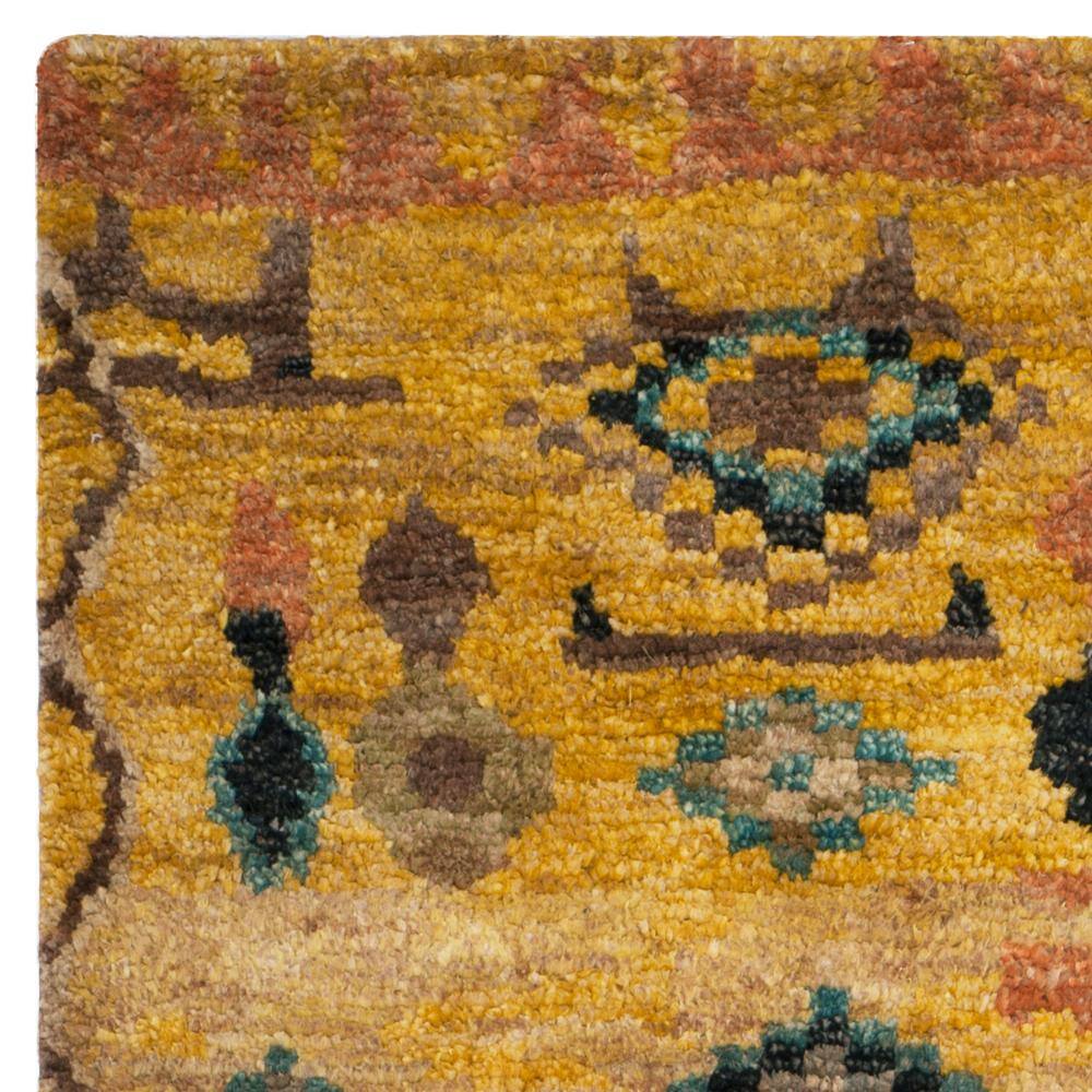 Hand-Knotted Geometric Gold & Ivory Wool-Blend 5' x 8' Area Rug