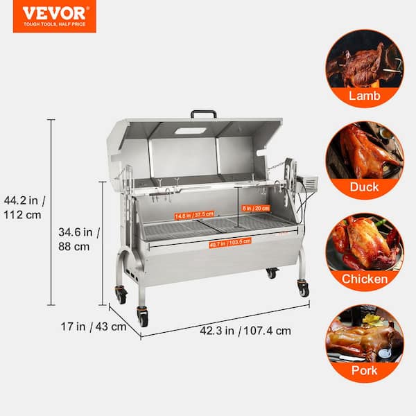 VEVOR 25W Stainless Steel Rotisserie Grill Roaster with Back Cover
