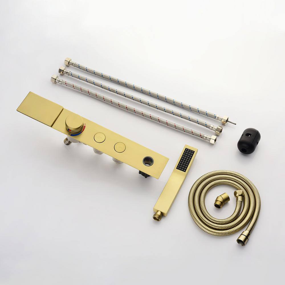 Brushed Gold Single Handle Waterfall Tub Faucet with Hand Shower