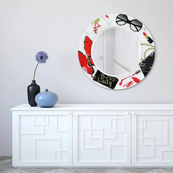 Empire Art Direct 36 in. x 36 in. Boss LadyRound Framed Printed Tempered Art Glass Beveled Accent Mirror
